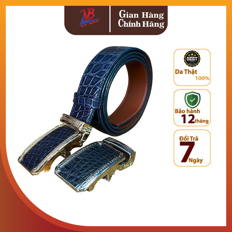 Dây Lưng Nam Da Cá Sấu Thật Bản 3.5cm dài 120cm màu Xanh navy da trơn Bụng mã sp TL-LB35M5