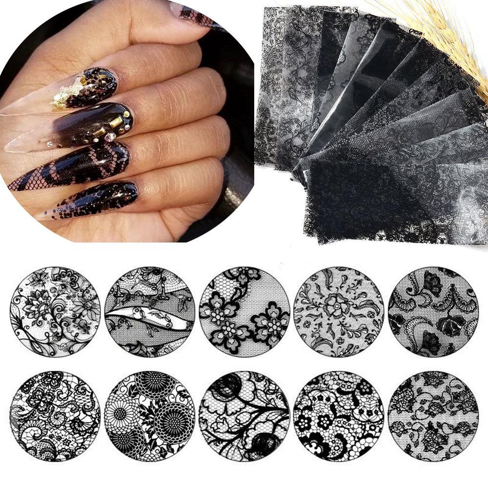 Set 16 Tấm Giấy Foil 3D Màu Trắng Đen Dán Móng Nghệ Thuật DIY