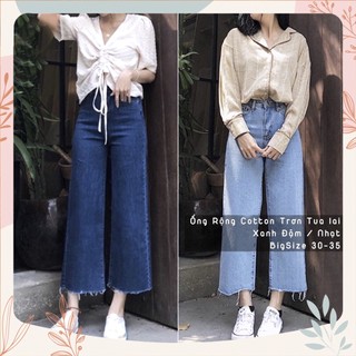 [Bigsize 55-84kg] Quần Ống Rộng Tua Lai Basic, Tôn Dáng, Lưng Cao, Không Giãn