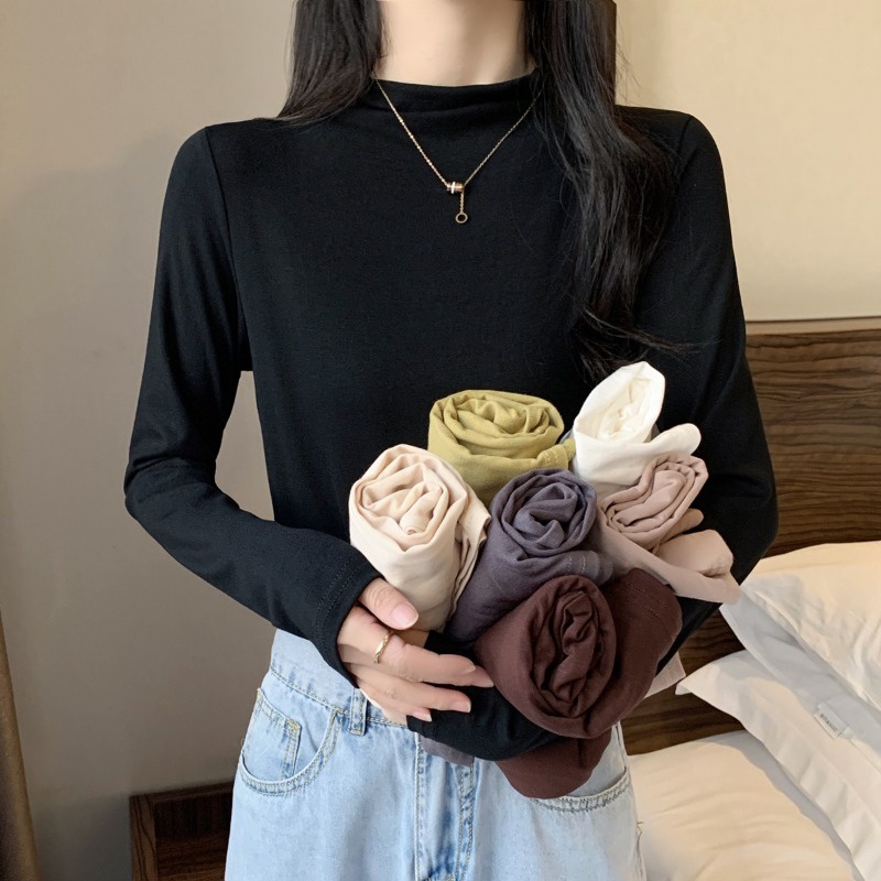 Porozi Áo len  tay dài cổ lọ tùy chọn màu sắc thời trang Hàn Quốc dành cho nữ