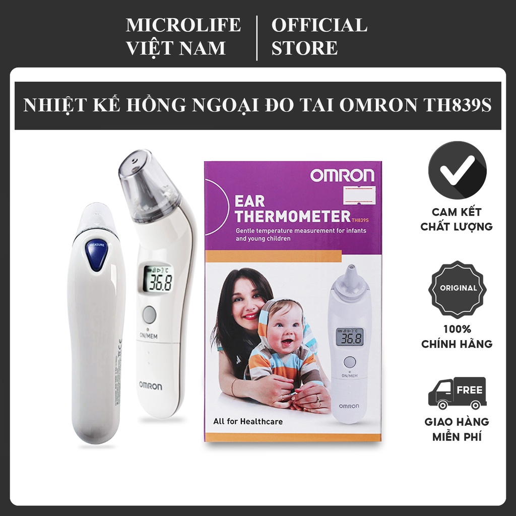 Nhiệt kế điện tử đo tai Omron TH-839S - Cảm Biến Hồng Ngoại Đo Ở Lỗ Tai Chỉ 1 Giây, Có Đèn Tín Hiệu Báo Khi Bị Sốt