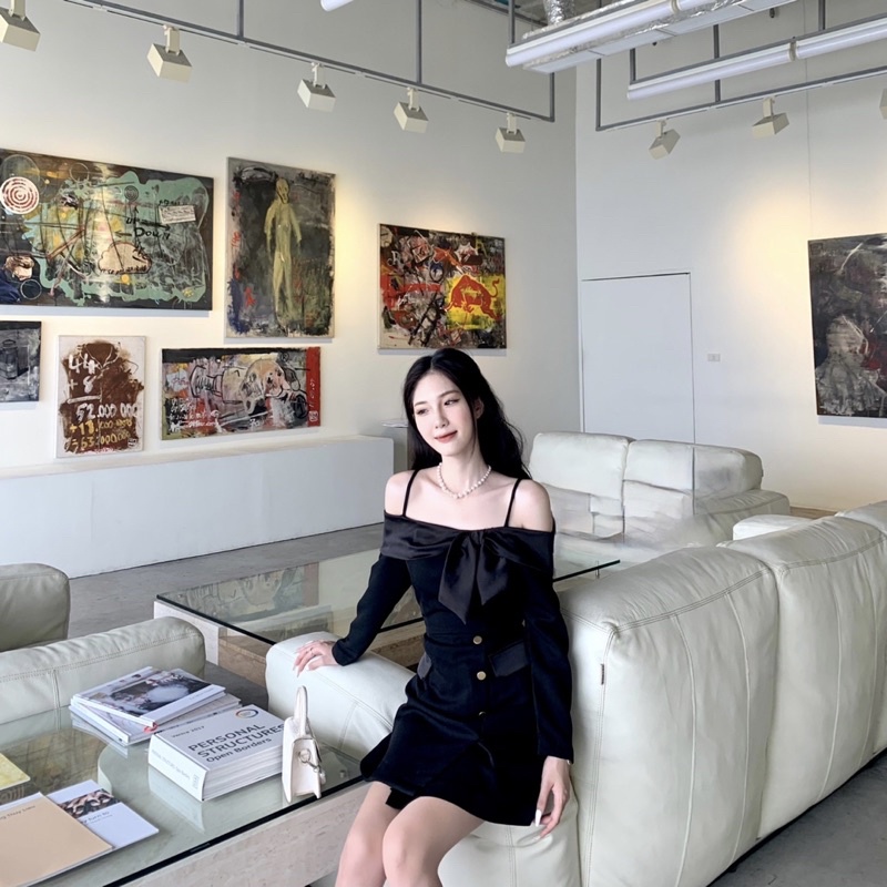 Váy đầm nữ trễ vai Daria Dress dài tay tiểu thư SOURIS BY G