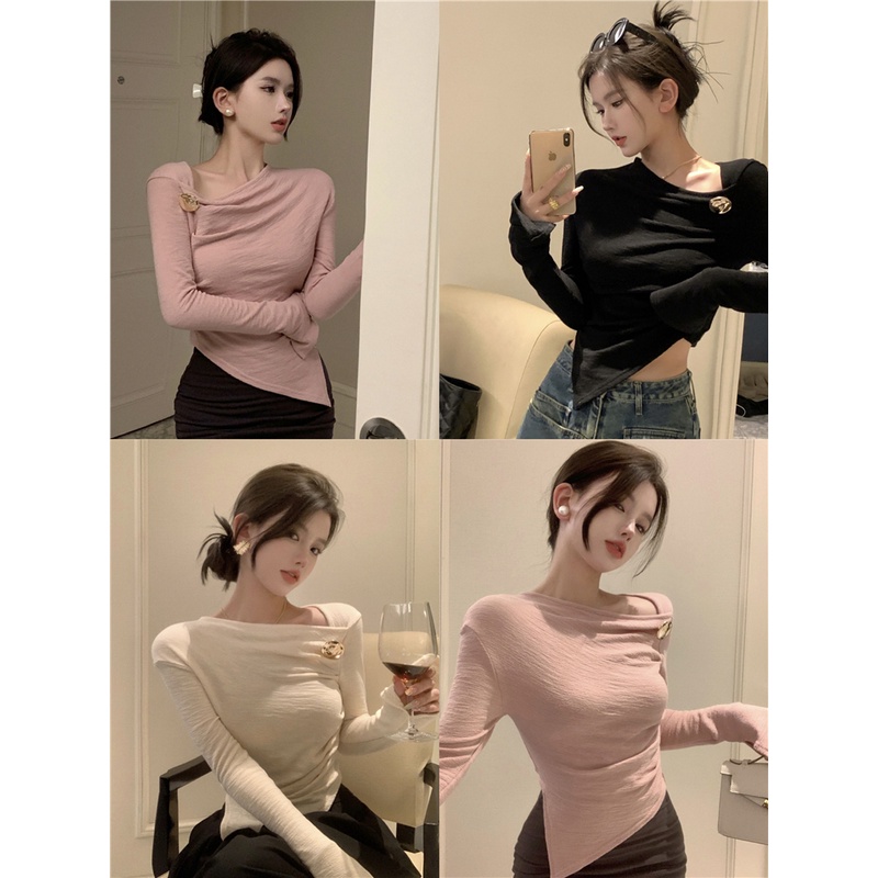 QKOOLE  Áo Thun Lửng Tay Dài Thời Trang Dành Cho Nữ