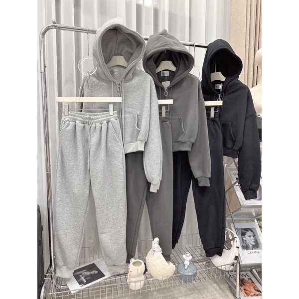 Bộ nỉ bông có mũ chấy dày đẹp