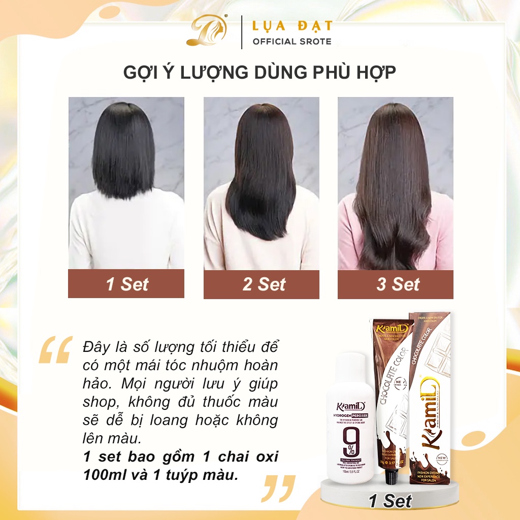 Combo màu NÂU SOCOLA collagen KamiLD thuốc nhuộm tóc bạc mùi thơm hương socola