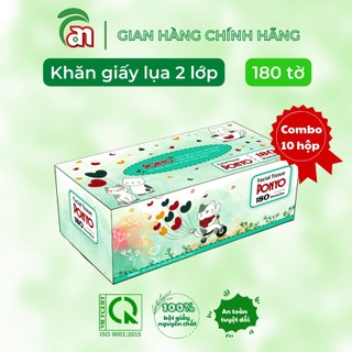 Combo 10 hộp khăn giấy lụa - khăn giấy lau mặt cao cấp, mịn, không bụi ponyo 2 lớp 180 tờ - thiên an nam paper