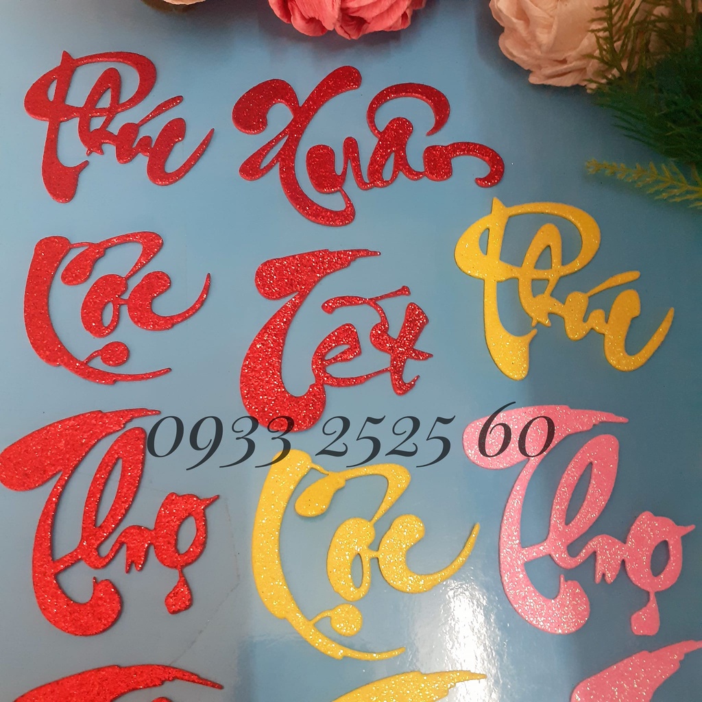 1 CHỮ THƯ PHÁP kim tuyến ( PHÚC - LỘC - THỌ - TÀI - XUÂN - TẾT ) - Chữ trang trí tết, dưa hấu, bao lì xì...