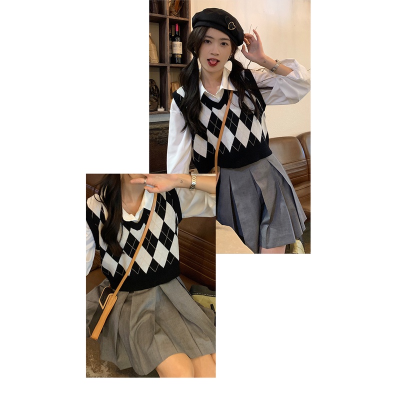 Áo len dệt kim DIDIKA sát nách đính đá phong cách retro Nhật Bản thời trang mùa thu cho nữ