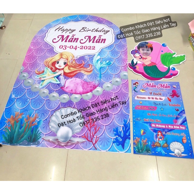 Set Bóng Trang Trí Sinh Nhật Backdrop Tiên Cá