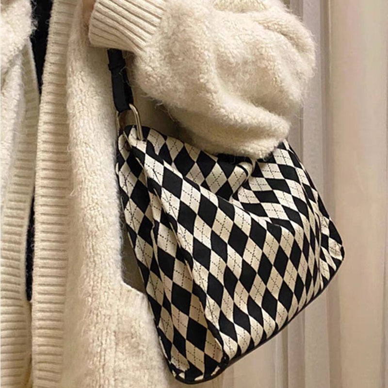 Menas Túi Xách canvas Sức Chứa Lớn Họa Tiết Hình Thoi Thời Trang Cho Nữ