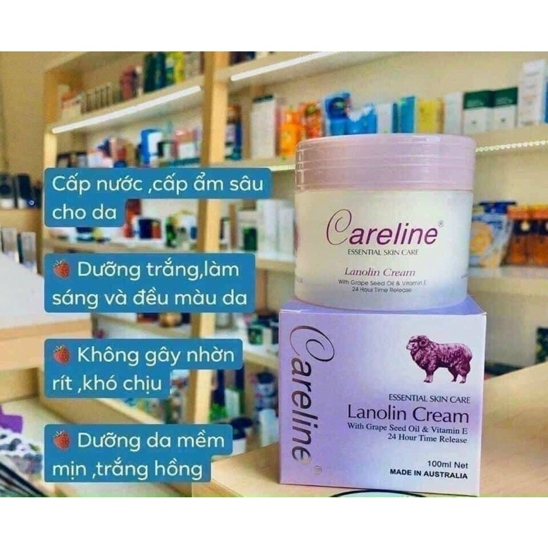 Kem mỡ cừu tím/vàng Careline Lanolin Cream with grape seed oil & vitamin e Australia 100ml
