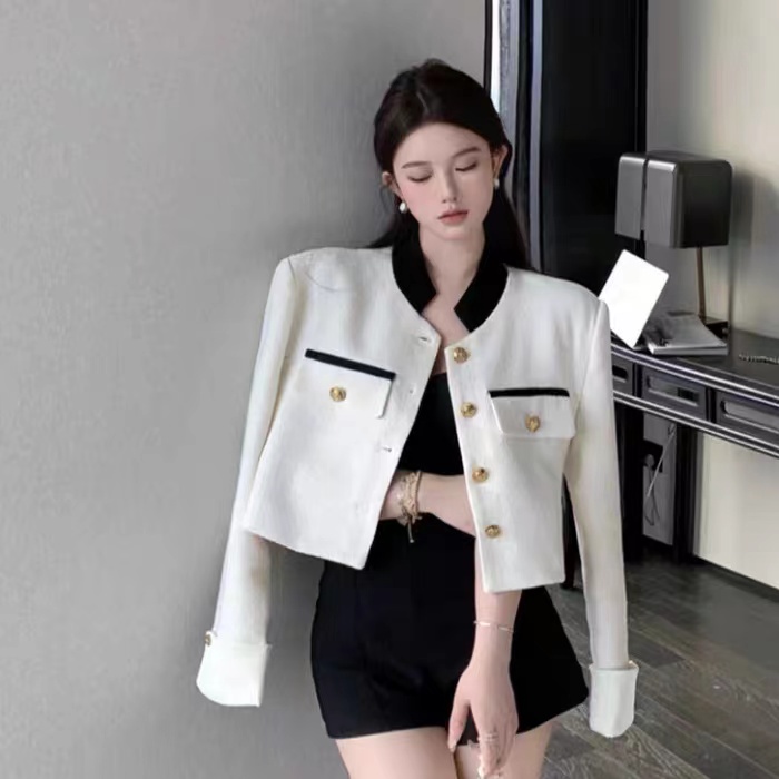 Honypove Áo Khoác Dệt Dáng Ngắn Thời Trang Thanh Lịch