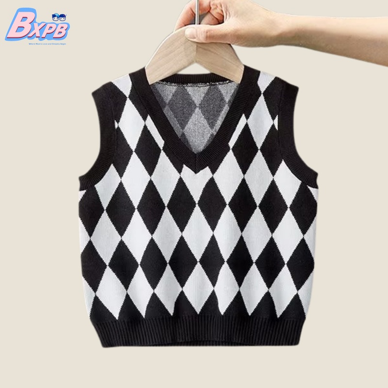 Áo sweater dệt kim BXPB không tay dáng rộng thoải mái phong cách mới cho bé trai và bé gái từ 3-15 tuổi