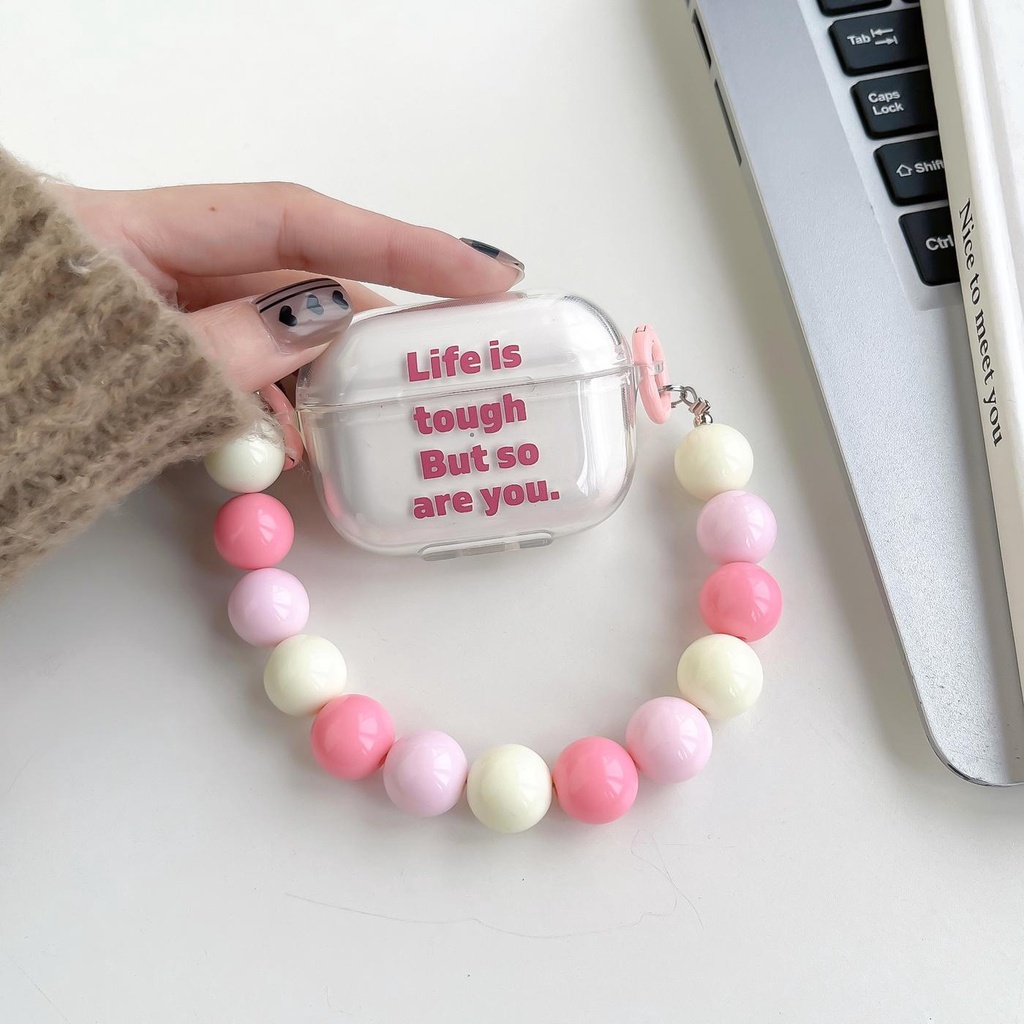 Vỏ Bảo Vệ Hộp Đựng Tai Nghe AirPods 1 / 2 Gen3 Pro2 2022 Bằng Tpu Mềm Trong Suốt In Chữ Màu Hồng Có Móc Khóa