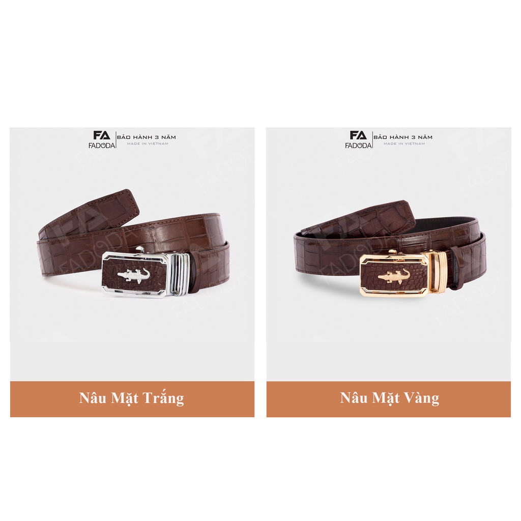 Thắt lưng nam da cá sấu cao cấp FA DO DA FCB04BN bản to ghép 4.0 cm làm từ vân bụng màu nâu