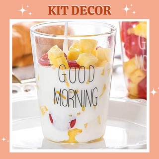 Cốc Nước Thủy Tinh Chịu Nhiệt In Chữ Goodmorning - Thủy Tinh Chịu Nhiệt Borosilicate Cao Cấp Không Chì