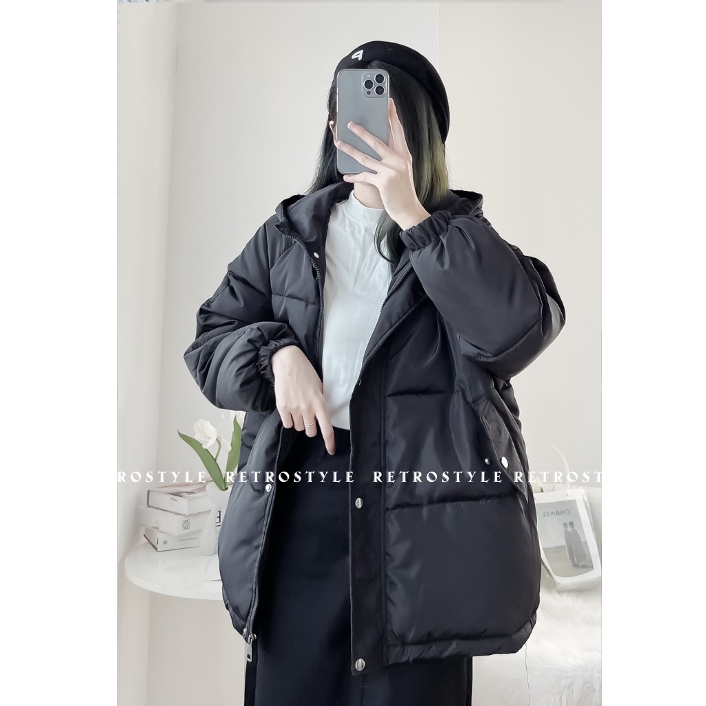 Áo phao béo 2 lớp dáng rộng có mũ phong cách RETROSTYLE mã Aophaobeo_P13