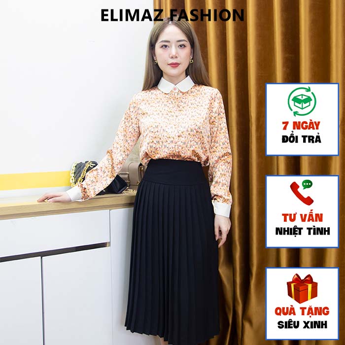 Chân Váy Nữ [ ELIMAZ ] Chân Váy Xếp Ly cạp cao, ECV22.014