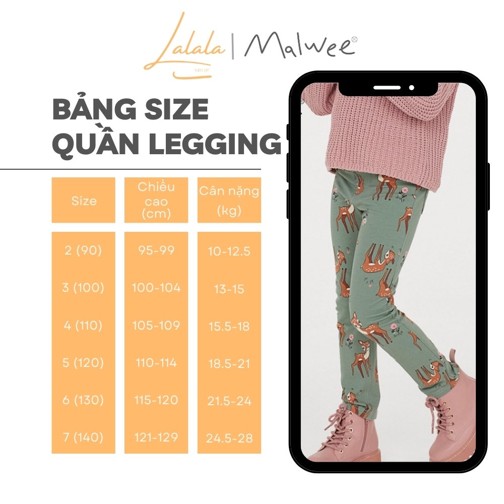Quần legging dài cho bé, Quần legging bé gái Malwee chất thun mềm họa tiết dễ thương