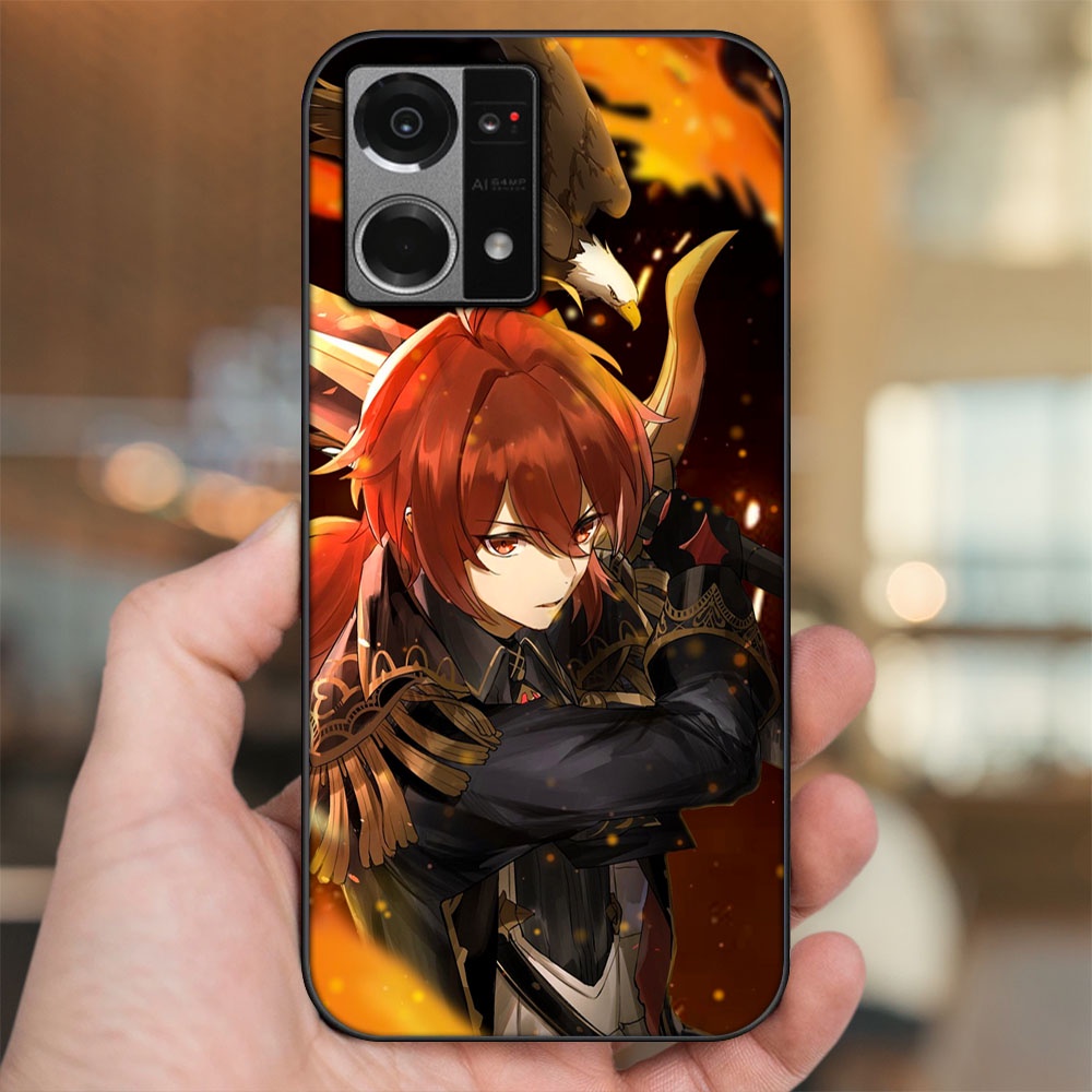 Ốp lưng Oppo Reno 7 4G viền đen in hình Diluc Genshin Impact