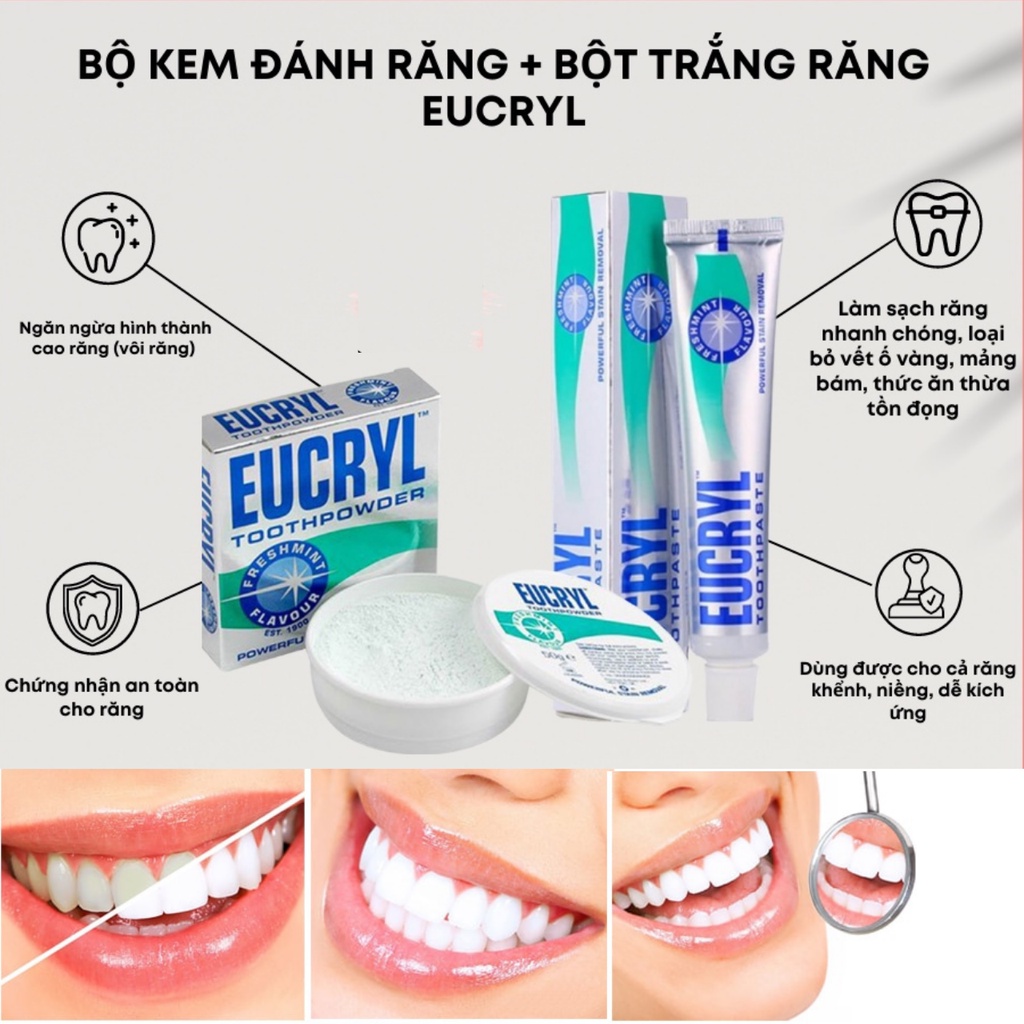 Bột/Kem đánh răng làm trắng Eucryl Tooth Paste Freshmint