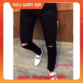 Quần jean nam đen rách gối Hàn Quốc