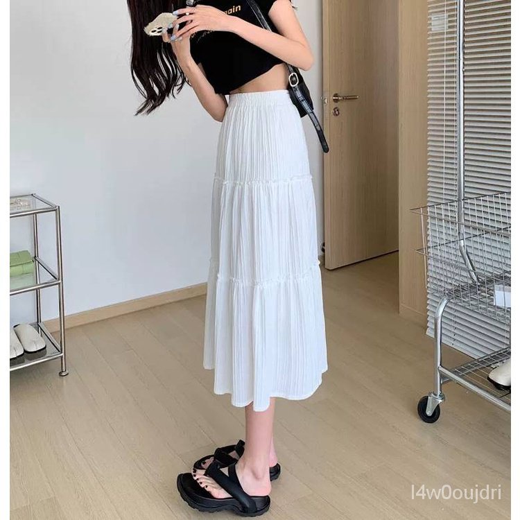 Chân váy xòe form dài vintage nữ nhún viền tiểu thư