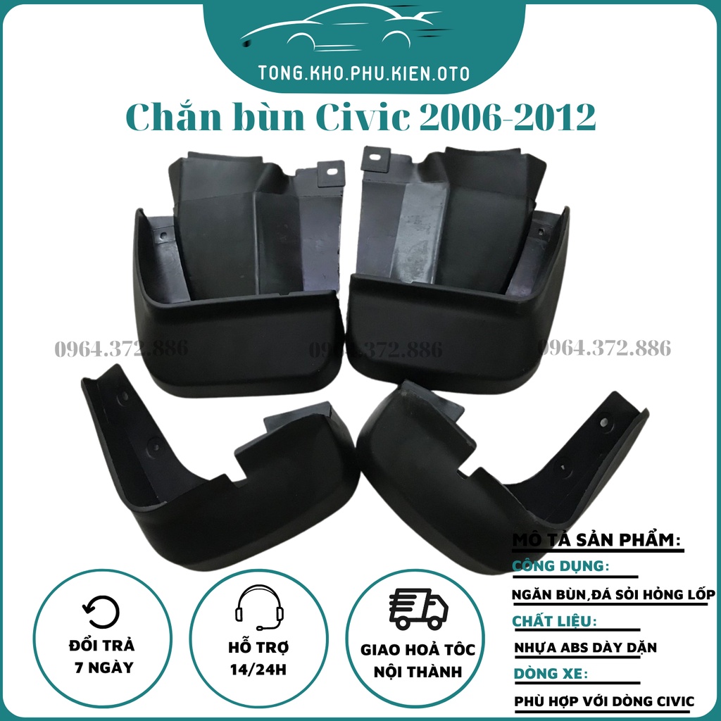 Chắn bùn nhựa dẻo xe Honda Civic đời 2006-2012 ( kèm 4 ốc vít)
