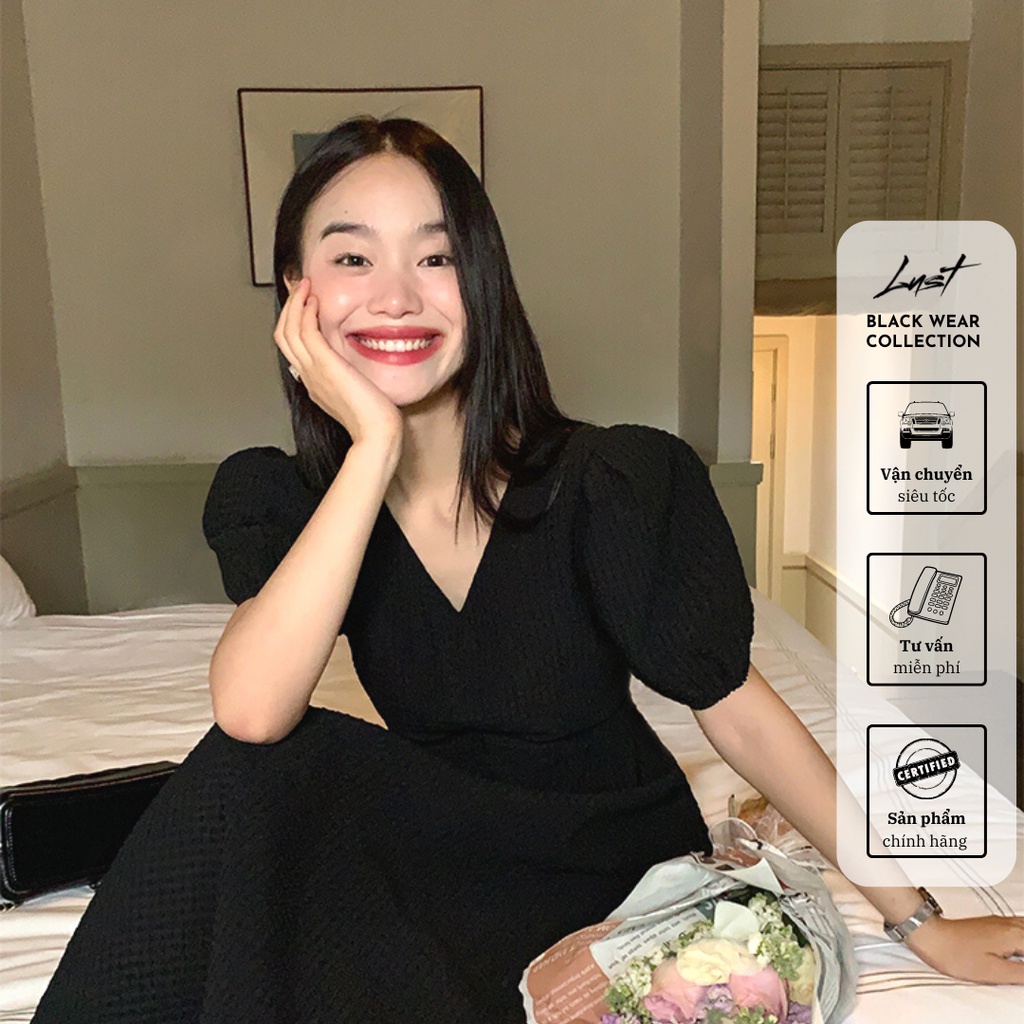 Váy đầm đen cổ tim dài cao cấp thời trang nữ LUST màu đen chất liệu dày dặn thiết kế đẹp - M16