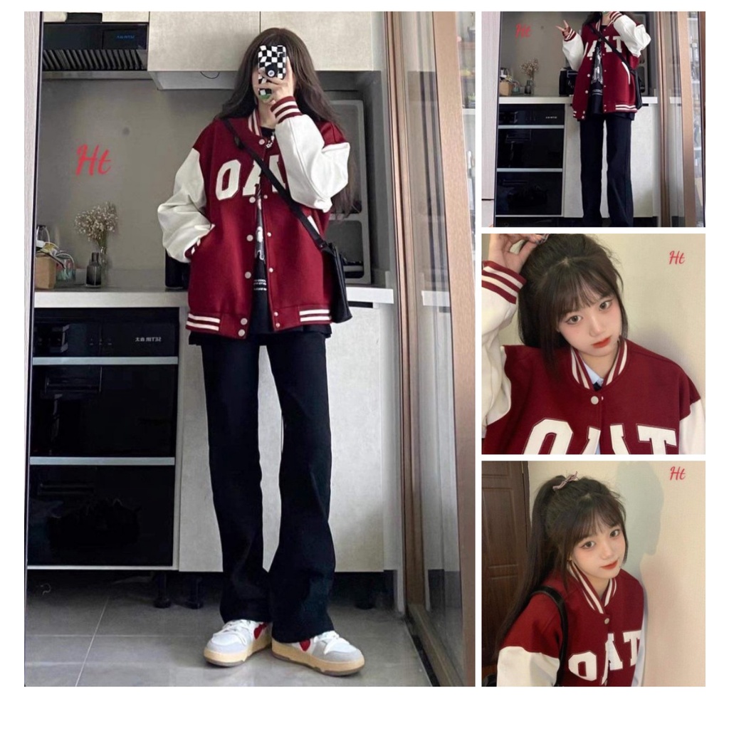 Bomber nỉ phối đỏ TAO Chất liệu: nỉ cotton