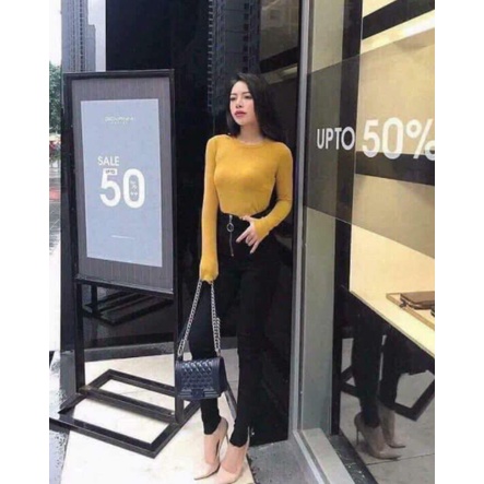Áo Thun Body Dài Tay Korea Nữ  🌸 Phông dáng ôm trơn màu Đen  Trắng  Vàng  Nâu ulzzang sexy SIÊU HOT 🌸