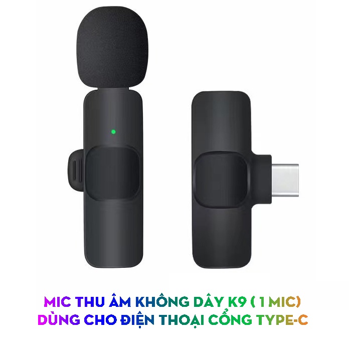 Micro Thu Âm Không Dây Cho Điện Thoại k9 ,Micro Thu Âm Cài Áo Không Dây Sóng 2.4G, Công Nghệ Mới, Lọc Âm Chống Ồn