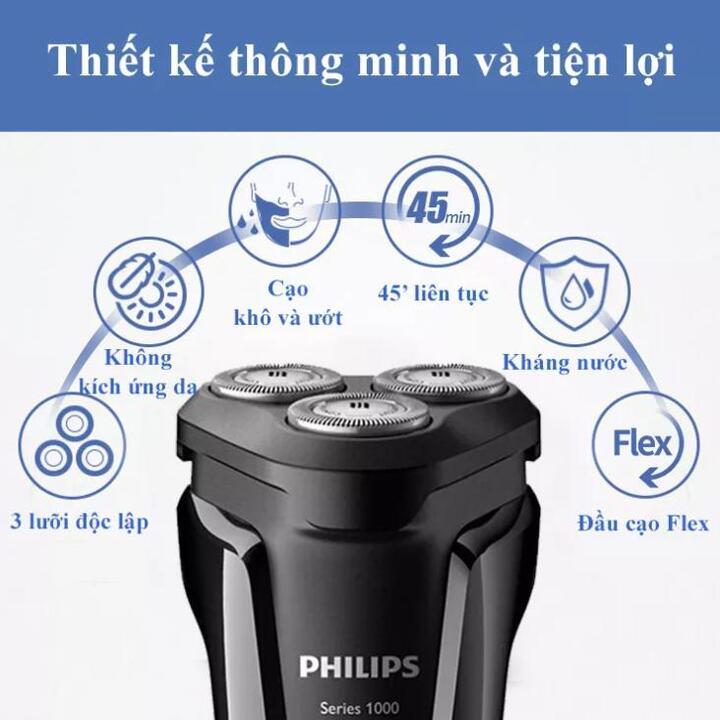 Máy cạo râu khô và ướt thương hiệu cao cấp Philips S1010 - Hàng Nhập Khẩu