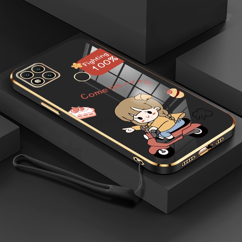 Ốp Điện Thoại TPU Silicon Mạ Điện Hình Cô Gái Chạy Xe Mô Tô Có Dây Đeo Cho Redmi 9C Redmi 10a