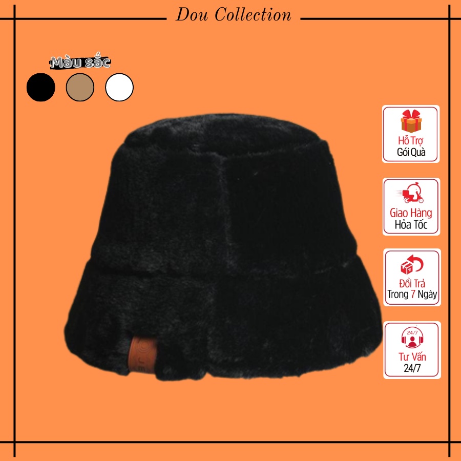 Mũ len Nam Nữ trơn, Nón Bucket lông phong cách Ulzzang Thời trang thu đông ấm áp màu trắng, nâu, đen - Mã NL010