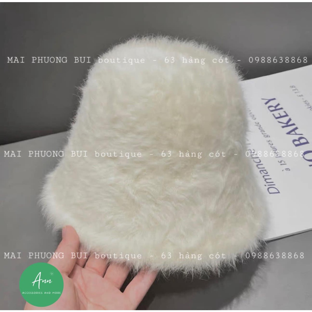 Mũ bucket vành cụp, mũ lông thỏ thiết kế phong cách Hàn Quốc, phom mũ chuẩn đẹp, sẵn 4 màu đen-trắng-kem-nâu nhạt