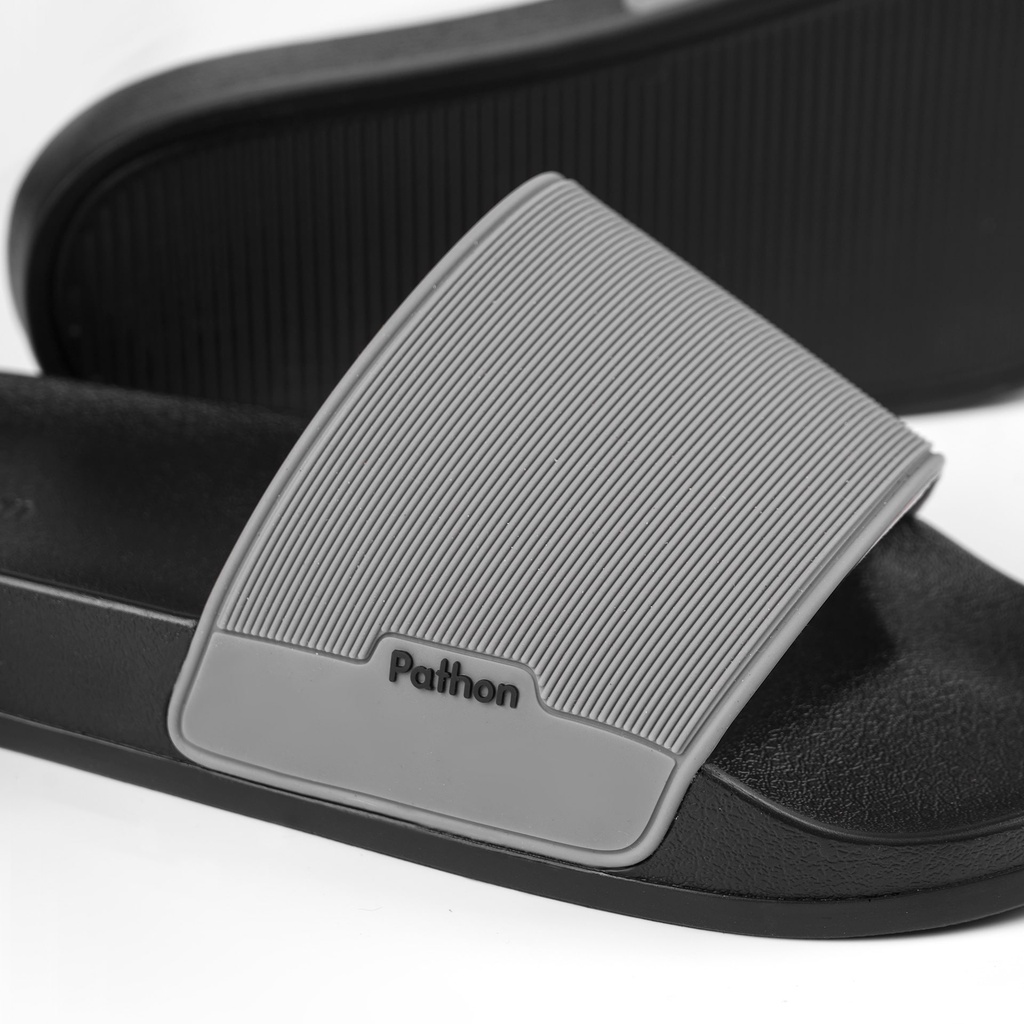 Dép nam nữ quai ngang slipper Pathon PVC đế PU đen quai xám Mẫu SD24NHAM