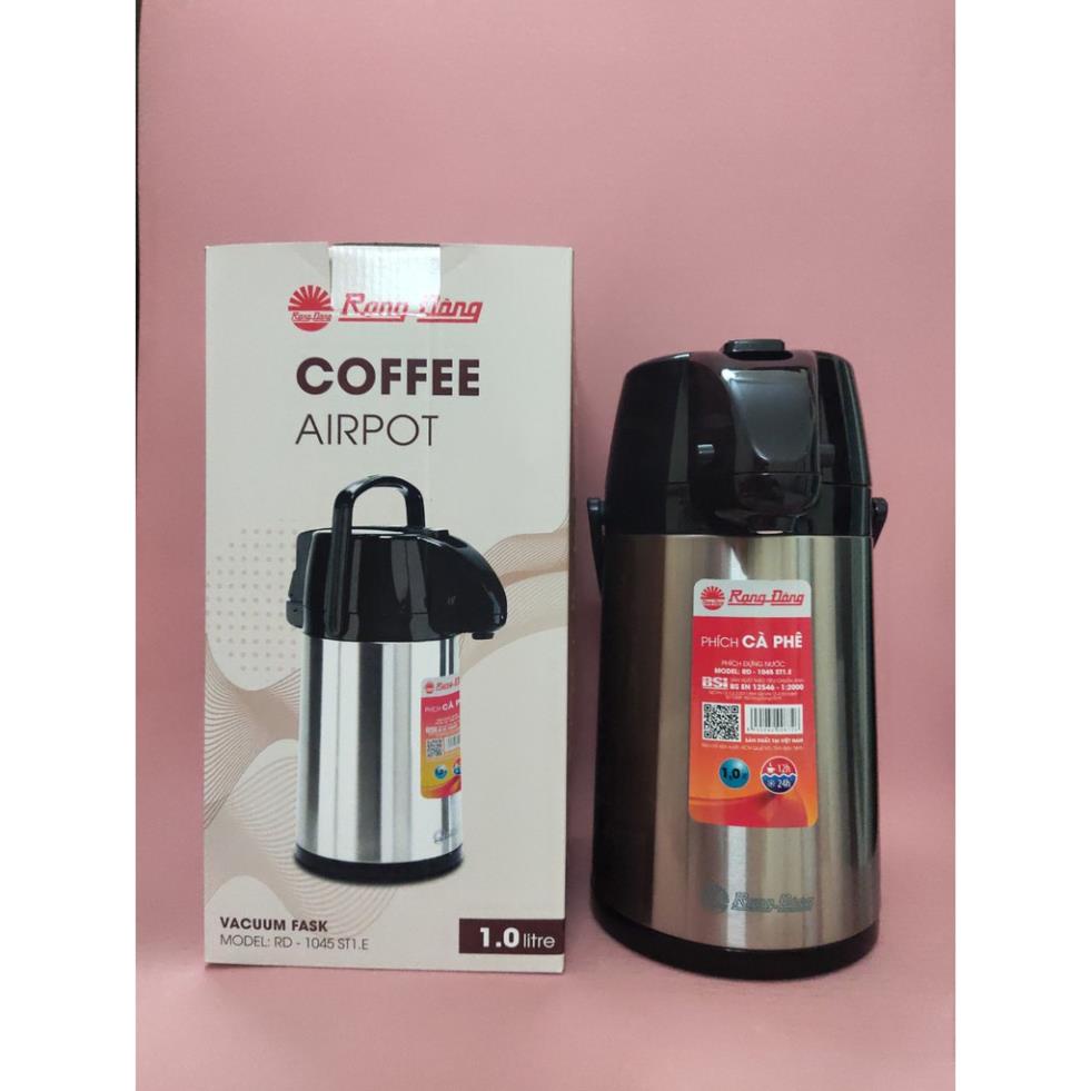 Phích nước tự bơm 1 lít Rạng Đông RD 1045 ST1.E, Bình giữ nhiệt cao cấp pha trà, cafe, có cần bơm nước tự động