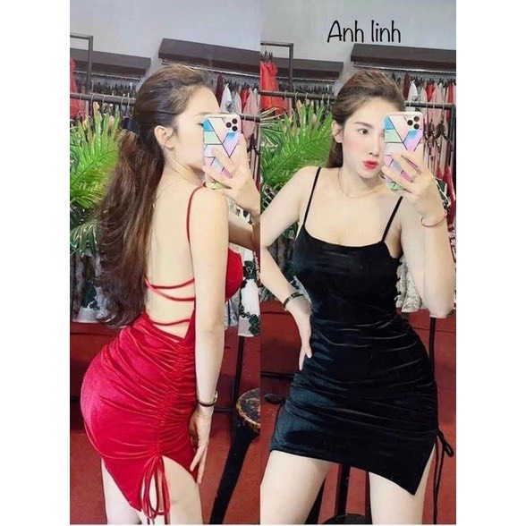 Đầm hai dây nhung Có mút ngực TV04121