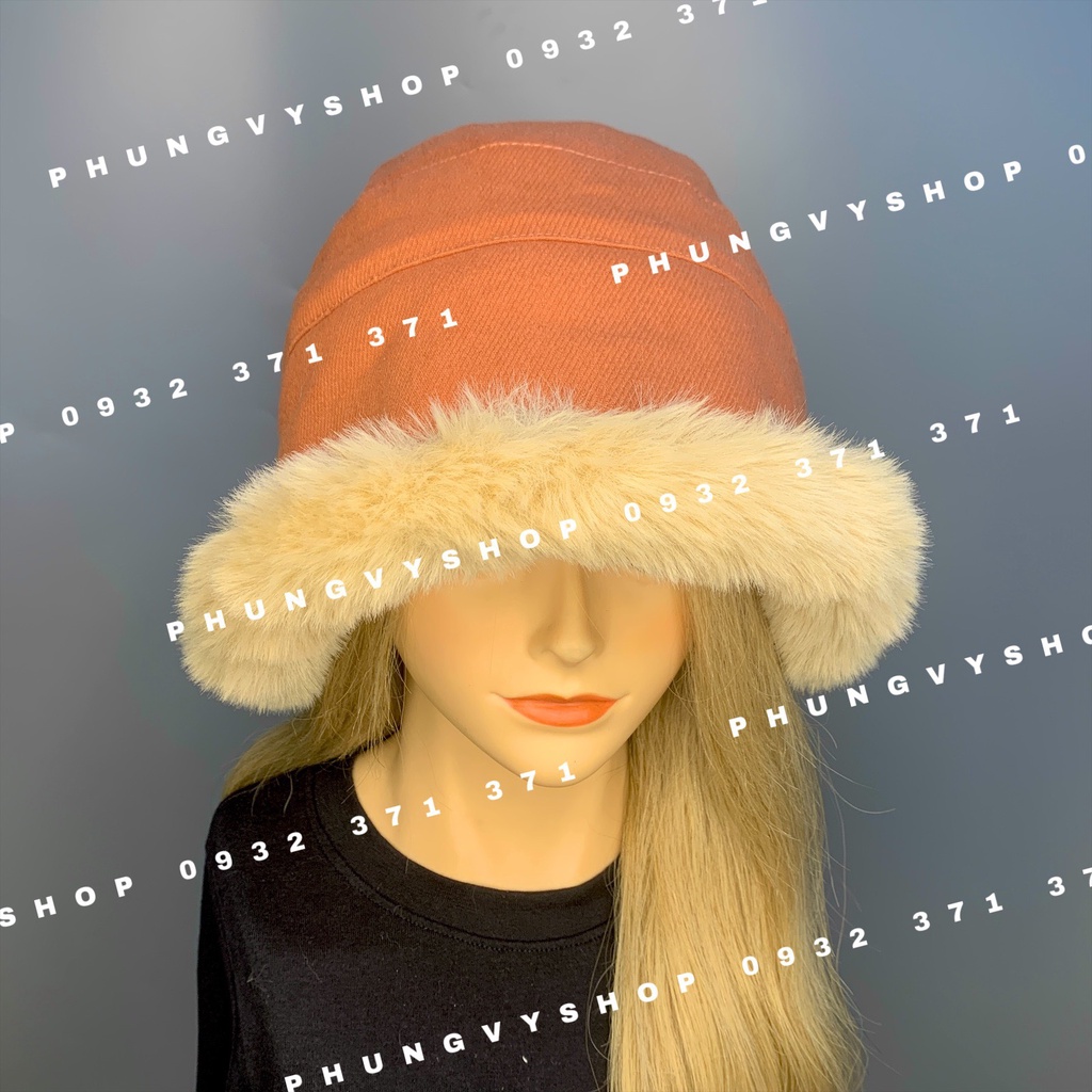 Mũ bucket cực hot unisex nam nữ mùa thu đông giữ ấm -KAKI VIỀN LÔNG- nón tai bèo vành