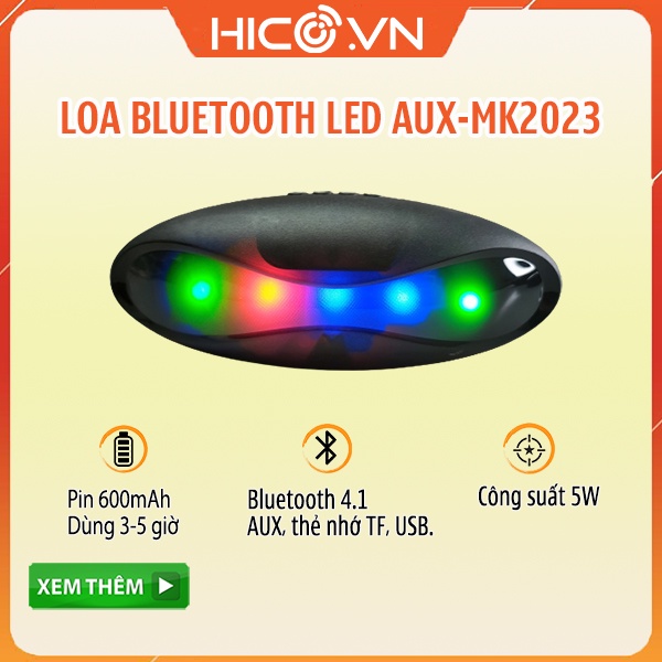 Loa Bluetooth MK-2023 Công Suất 5W, Bass Mạnh, Có Đèn Led Cực Đẹp, Trang Bị Thêm Khe Cắm Thẻ Nhớ, USB, AUX, Loa để bàn
