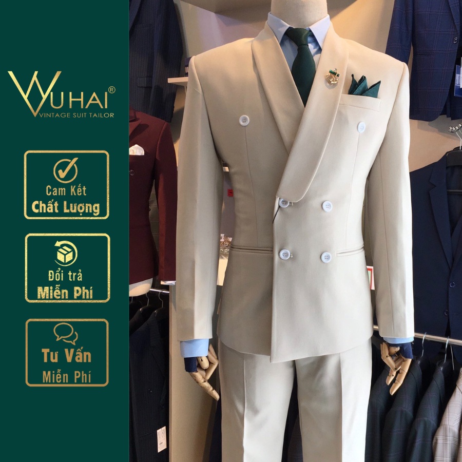 Vets nam đẹp màu kem 6 cúc cổ sam-VuHai