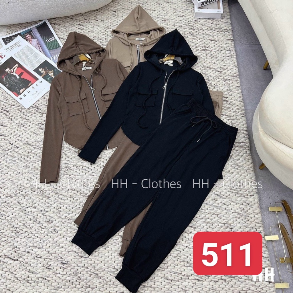 Đồ bộ nữ,sét bộ áo tay dài khóa kéo có nón mix quần ống bo có túi,chất thun gân mềm hàng chuẩn from mẫu 511 180000