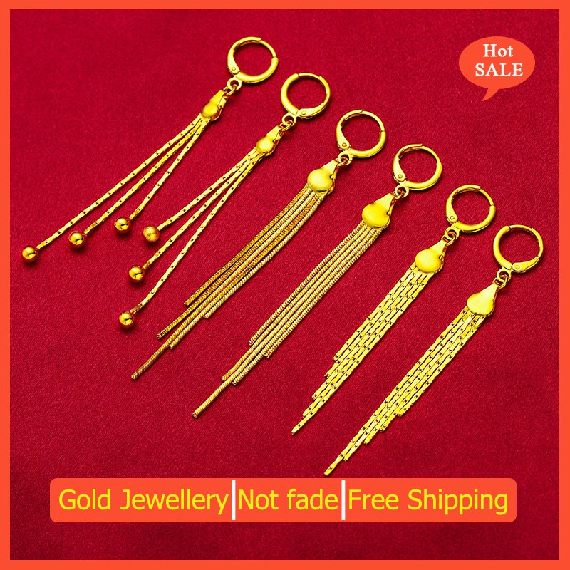 Khuyên Tai Tua Rua Dài Mạ Vàng Đồng Phong Cách Mới Cho Nữ