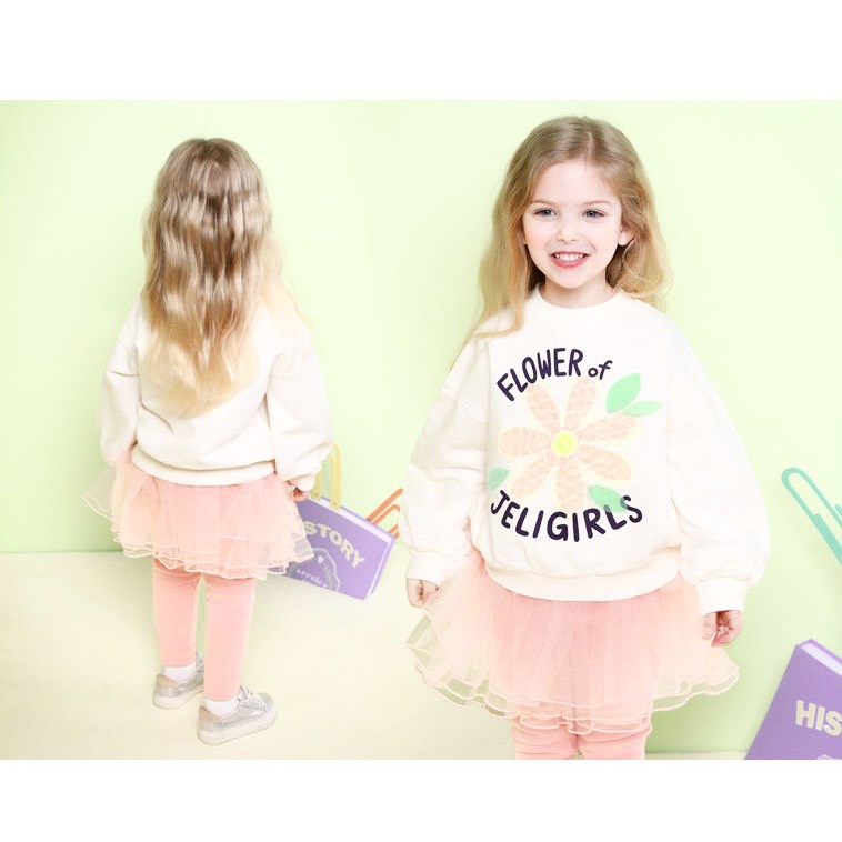 Bộ nỉ da cá áo hoa quần váy hồng Jeli bé gái BJE007