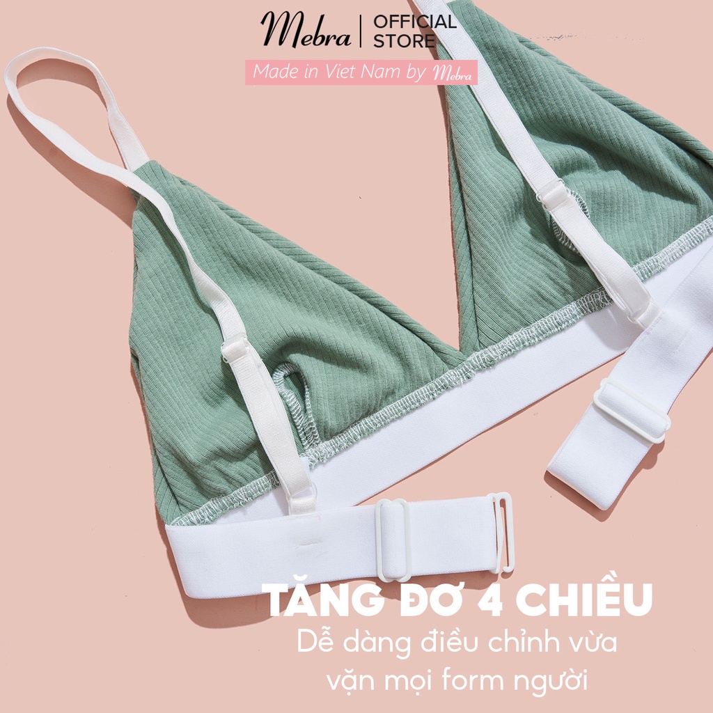 Áo lót nữ bralette cotton không lộ viền không gọng không đệm có tặng mút mỏng màu xanh đai trắng Mebra A051