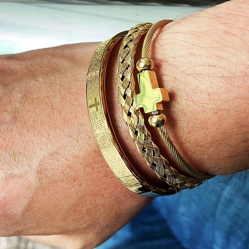 Set 3 Vòng Tay Thép Không Gỉ Mạ Vàng Thời Trang Sang Trọng Cho Nam jp5