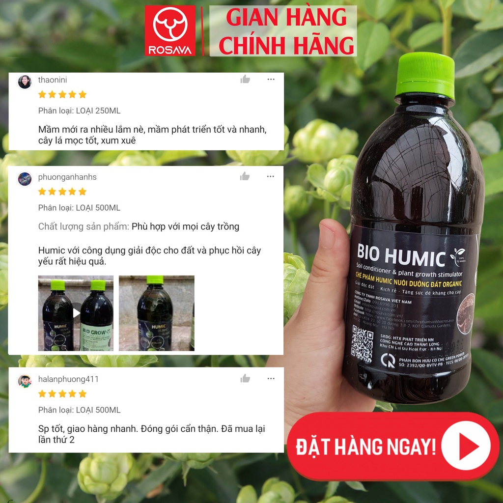 Phân bón hữu cơ humic ROSAVA siêu kích rễ, cải tạo đất hoa hồng, lan, giấy, sen đá và cây cảnh