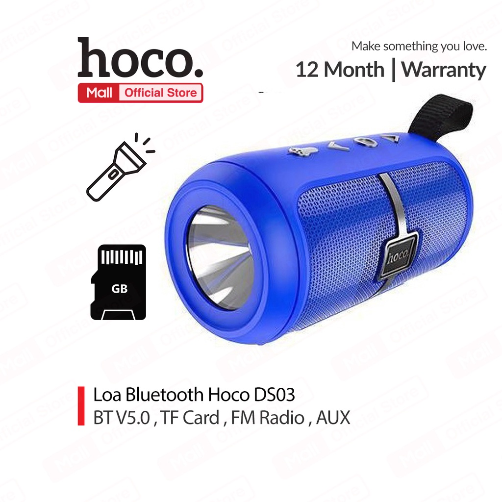 Loa Bluetooth V5.0 Hoco DS03 jack aux 3.5mm, thẻ nhớ MicroSD, USB tích hợp chức năng đèn pin