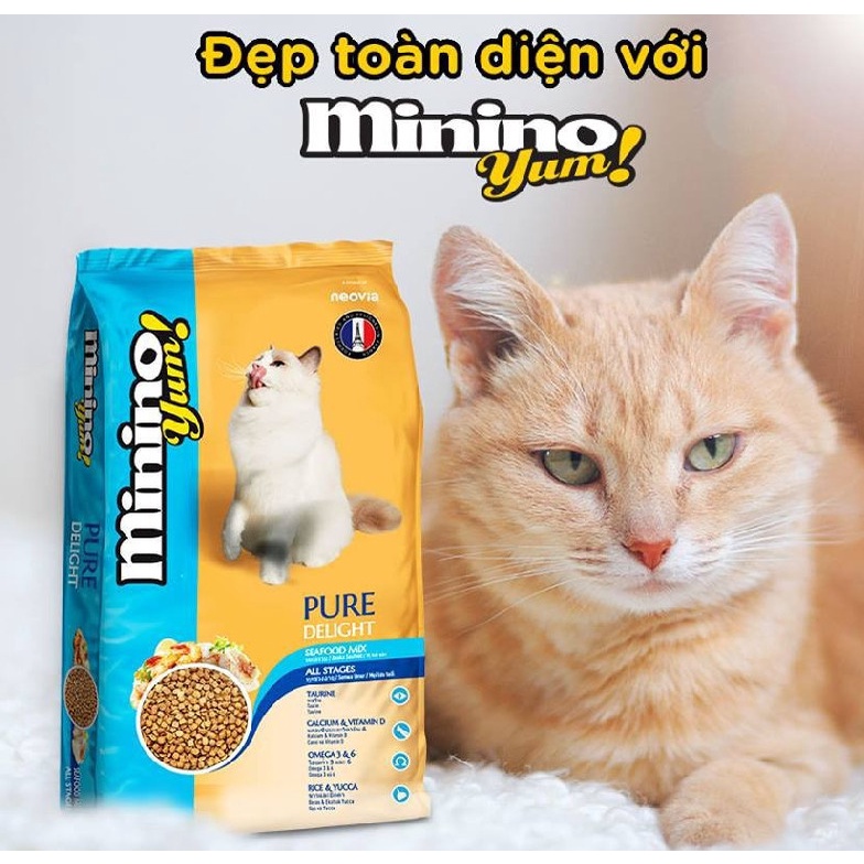 Thức ăn hạt cho mèo mọi lứa tuổi vị hải sản/ cá hồi Minino Yum 350g